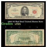 1963 $5 Red Seal United States Note Grades vf+