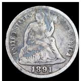 Lot Of 4 Coins. 1891 Seated Liberty Dime 10c