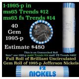 BU Shotgun Jefferson 5c roll, 1995-p 40 pcs Bank $