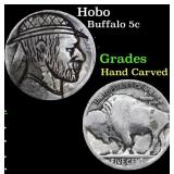Hobo Buffalo Nickel 5c Grades Hand Carved