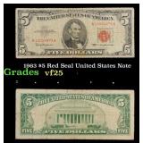 1963 $5 Red Seal United States Note Grades vf+