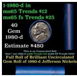 BU Shotgun Jefferson 5c roll, 1980-p 40 pcs Bank $