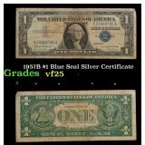 1957B $1 Blue Seal Silver Certificate Grades vf+