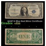 1935F $1 Blue Seal Silver Certificate Grades vf+