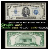 1934A $5 Blue Seal Silver Certificate Grades Choic
