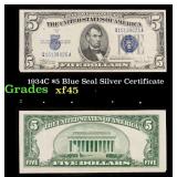 1934C $5 Blue Seal Silver Certificate Grades xf+