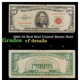 1963 $5 Red Seal United States Note Grades vf deta