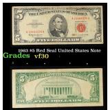 1963 $5 Red Seal United States Note Grades vf++
