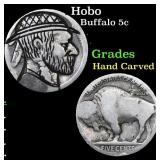 Hobo Buffalo Nickel 5c Grades Hand Carved