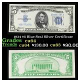 1934 $5 Blue Seal Silver Certificate Grades Choice