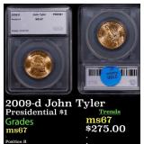 2009-d John Tyler Presidential Dollar $1 SEGS