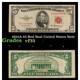 1953A $5 Red Seal United States Note Grades vf++