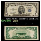 1953A $5 Blue Seal Silver Certificate Grades vf++