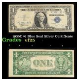 1935C $1 Blue Seal Silver Certificate Grades vf+