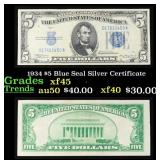 1934 $5 Blue Seal Silver Certificate Grades xf+