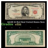 1953B $5 Red Seal United States Note Grades vf++