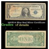 1957B $1 Blue Seal Silver Certificate Grades vf de