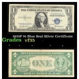1935F $1 Blue Seal Silver Certificate Grades vf++
