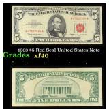 1963 $5 Red Seal United States Note Grades xf