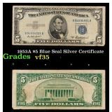 1953A $5 Blue Seal Silver Certificate Grades vf++