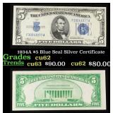 1934A $5 Blue Seal Silver Certificate Grades Selec