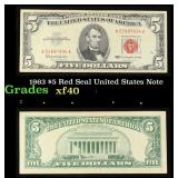 1963 $5 Red Seal United States Note Grades xf