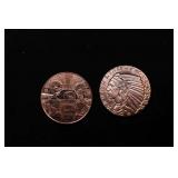 Group of Two 1oz .999 Fine Copper Bullion Rounds -