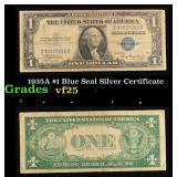 1935A $1 Blue Seal Silver Certificate Grades vf+