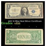 1957 $1 Blue Seal Silver Certificate Grades vf+