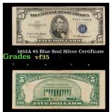 1953A $5 Blue Seal Silver Certificate Grades vf++