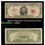 1963 $5 Red Seal United States Note Grades vf+