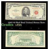 1963 $5 Red Seal United States Note Grades vf++