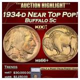 *Highlight* 1934-d Buffalo Nickel Near Top Pop! 5c