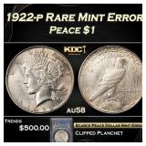 PCGS 1922-p Peace Dollar Rare Mint Error $1 au58 P