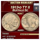 *Highlight* 1913-d TY II Buffalo Nickel 5c ms66+ S