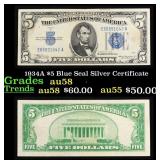 1934A $5 Blue Seal Silver Certificate Grades Choic