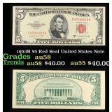 1953B $5 Red Seal United States Note Grades Choice