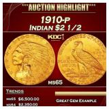 *Highlight* 1910-p Gold Indian Quarter Eagle $2 1/