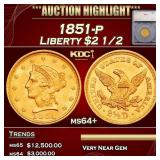 *Highlight* 1851-p Gold Liberty Quarter Eagle $2 1