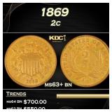 1869 Two Cent Piece 2c Grades Select+ Unc BN