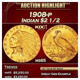 *Highlight* 1908-p Gold Indian Quarter Eagle $2 1/