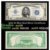 1934 $5 Blue Seal Silver Certificate Grades Choice