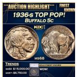 *Highlight* 1936-s Buffalo Nickel TOP POP! 5c ms68