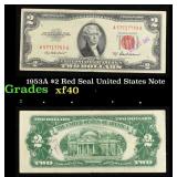 1953A $2 Red Seal United States Note Grades xf