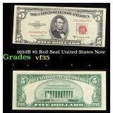 1953B $5 Red Seal United States Note Grades vf++