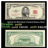 1953A $5 Red Seal United States Note Grades Choice