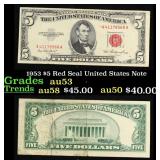 1953 $5 Red Seal United States Note Grades Select