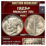 *Highlight* 1923-p Mercury Dime 10c ms67+ FSB SEGS