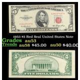 1953 $5 Red Seal United States Note Grades Select