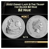2022 Disney Lady & The Tramp 1oz Silver $2 Niue Gr